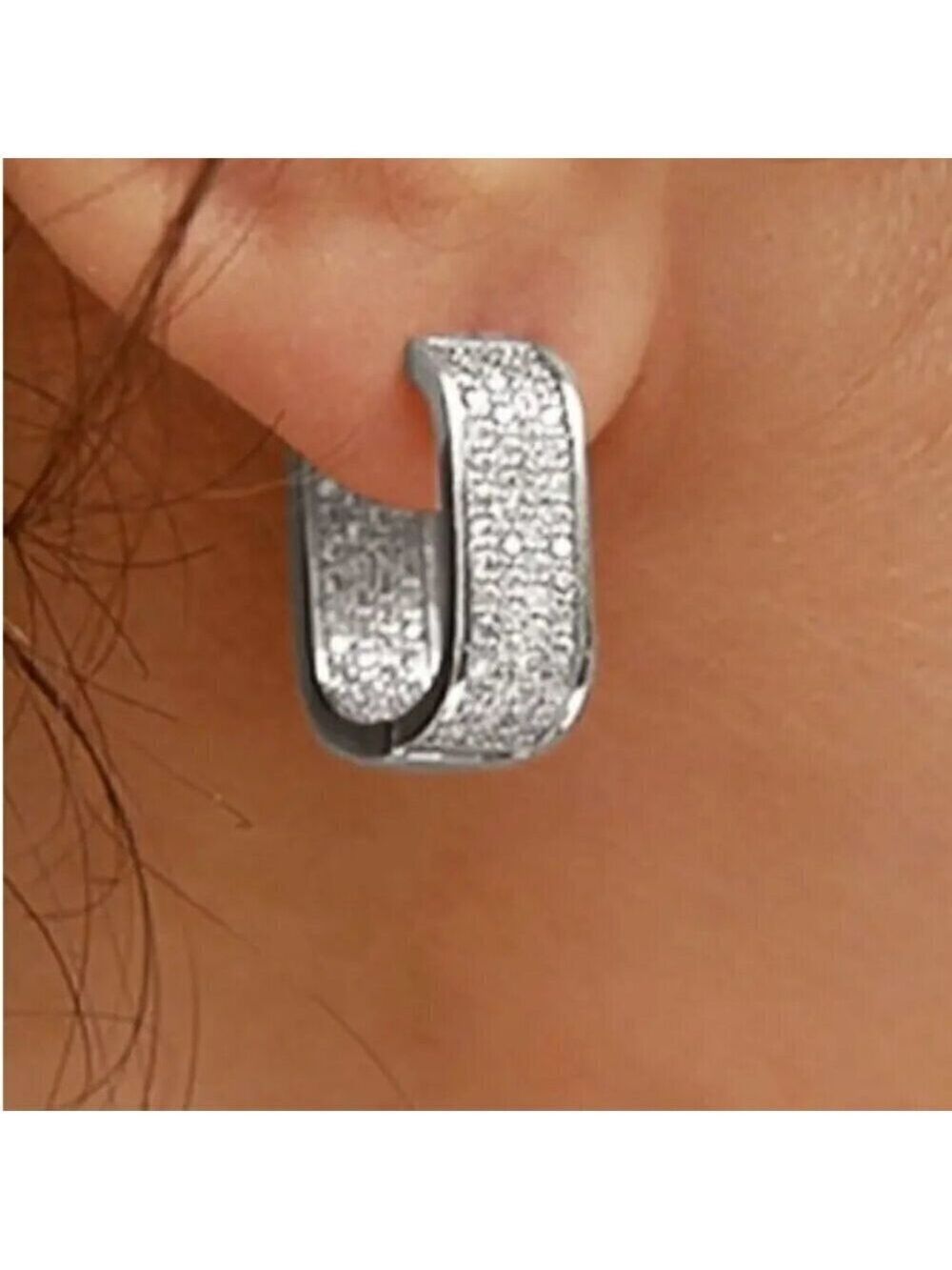 Rectangular Zircon Hoops Rose Gold Tone with Lots of Bling #1418 - Picture 5 of 13